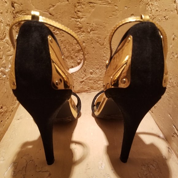 LILIANA Black and Gold 4 inch Heels - Picture 6 of 8